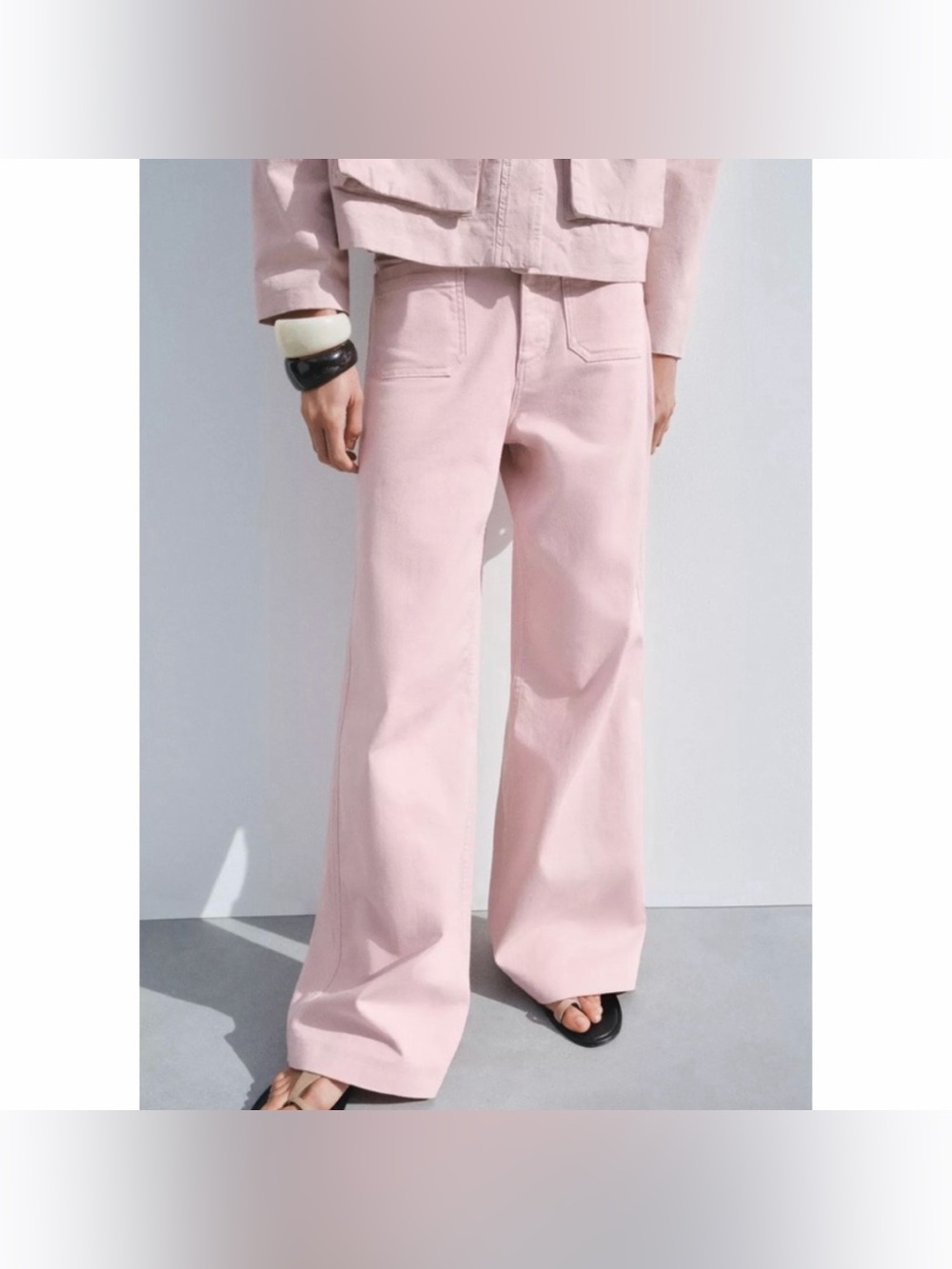 Zara Patch Pocket ZW Collection High Rise Wide Straight Leg Jeans - Picture 7 of 7